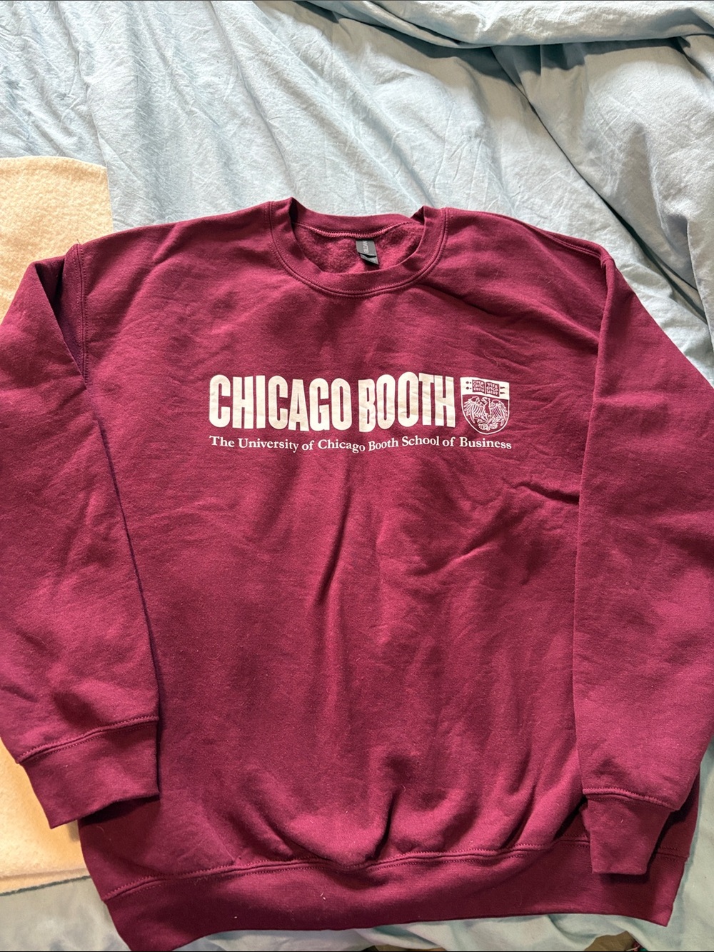 Gildan Maroon Chicago Booth Crewneck Sweatshirt with White Logo